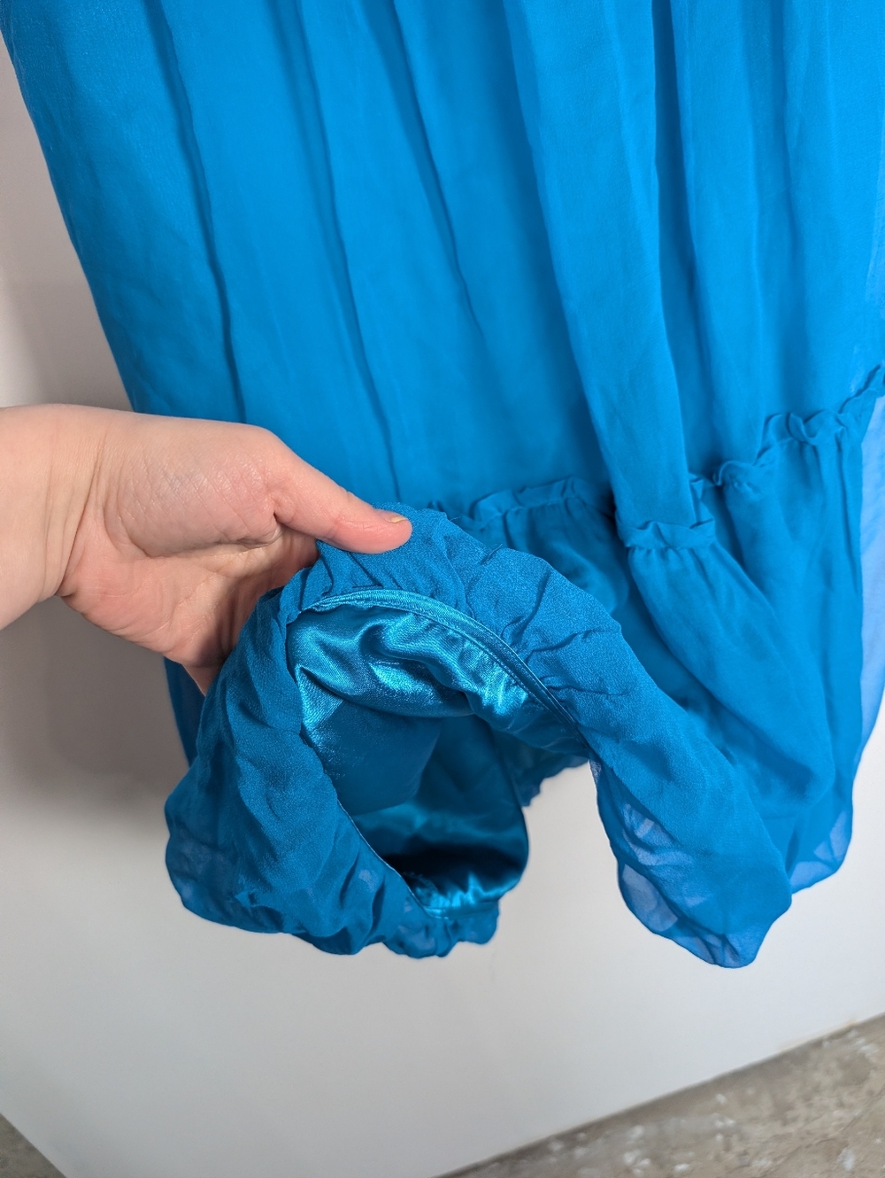 Vintage Y2K Turquoise Blue 100% Silk Bubble Hem Empire Babydoll Dress Size 12 - Picture 4 of 11